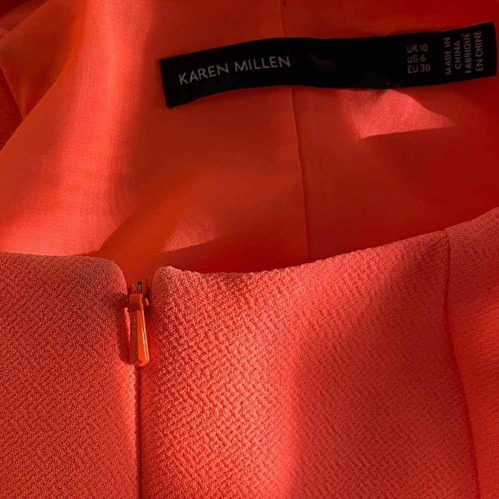 KAREN MILLEN | Shift Cocktail Orange Mini Dress Sleeveless Laser Cut | Size 6 - Picture 9 of 9